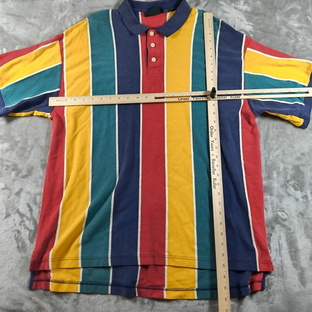 Vintage Trader Bay Polo Shirt Mens XXL Blue Yellow Striped Colorful 90s Hiphop